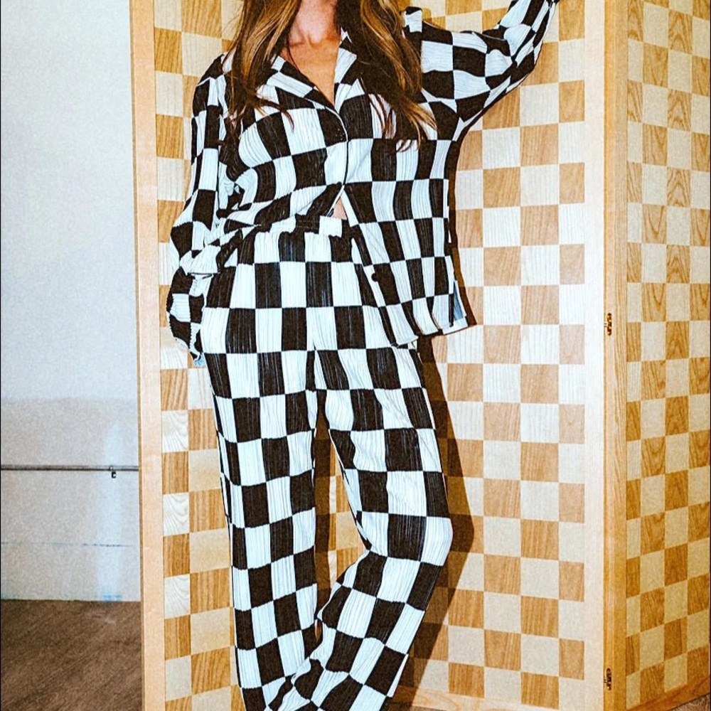 Dressed in LALA Black and White Checkered Wide Leg Pants